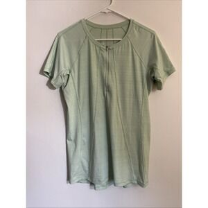 Athleta Large Tall Light Green Top Zip Pocket Tee Shirt Athletic Workout